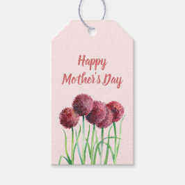 Happy Mothers Day Paarse Pink Allium Waterverf Cadeaulabel