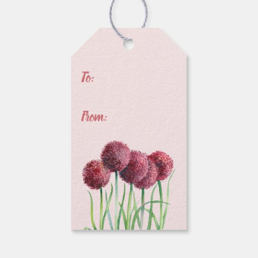Happy Mothers Day Paarse Pink Allium Waterverf Cadeaulabel (Achterkant)