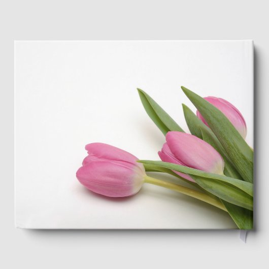 Happy Mothers Day Paarse Script Roze Tulpen Bloeme Gastenboek (Achterkant)