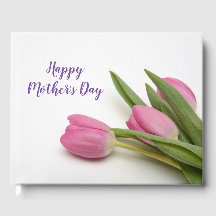 Happy Mothers Day Paarse Script Roze Tulpen Bloeme