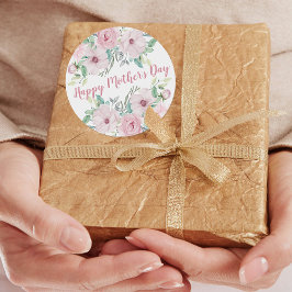 Happy Mothers Day | Pink Peony Waterverf Flowers Ronde Sticker