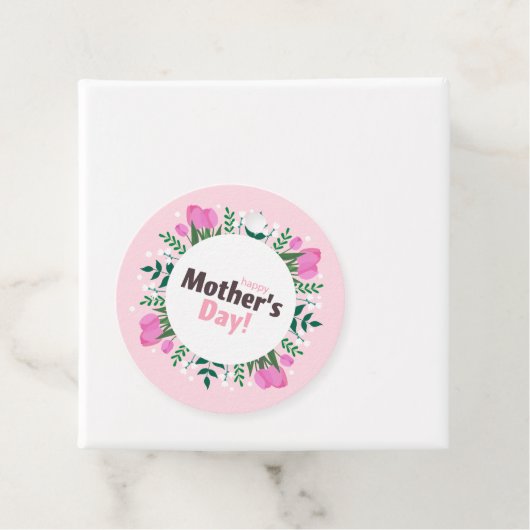 Happy Mother's Day Pink Tulips Bedankjes Labels (In situ)