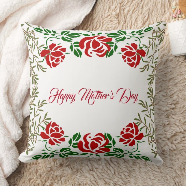 Happy Mothers Day Red Rose Floral Greeneral Cute Kussen (Deken)