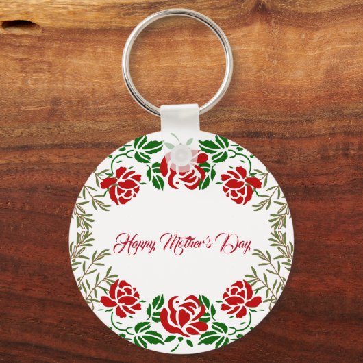 Happy Mothers Day Red Rose Floral Greeneral Cute Sleutelhanger (Voorkant)