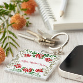 Happy Mothers Day Red Rose Floral Greeneral Cute Sleutelhanger (Voorkant Rechts)