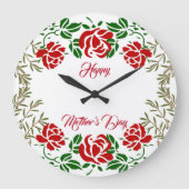 Happy Mothers Day Red Rose Floral Greenery Wall Grote Klok (Voorkant)