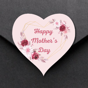 Happy Mothers Day Rood Goud Bloemen Chique Roze Hart Sticker