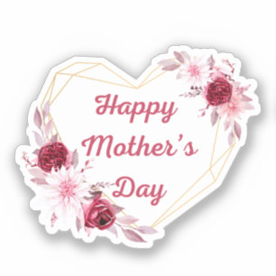 Happy Mothers Day Rood Goud Bloemen Modern Sticker