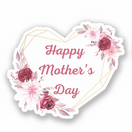 Happy Mothers Day Rood Goud Bloemen Modern Sticker (Voorkant)