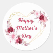 Happy Mothers Day Rood Goud Bloemen Ronde Sticker (Voorkant)