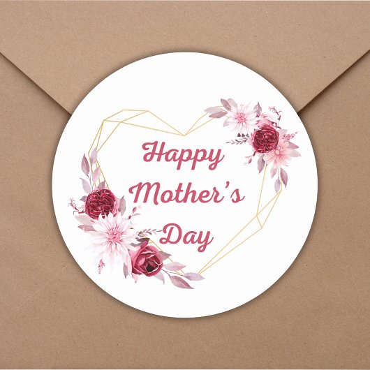 Happy Mothers Day Rood Goud Bloemen Ronde Sticker