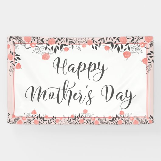 HAPPY MOTHERS DAY Roos Gold Blush Bloemen Spandoek (Horizontaal)