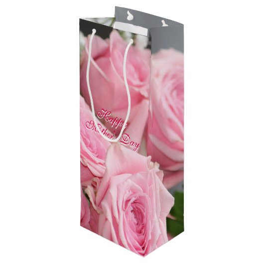 Happy Mothers Day  Roos Wine Gift-bag Wijn Cadeautas (Achterkant Gekanteld)