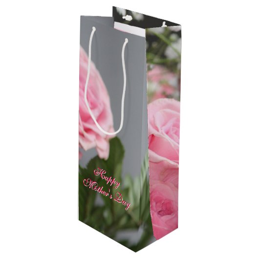 Happy Mothers Day  Roos Wine Gift-bag Wijn Cadeautas (Voorkant Gekanteld)