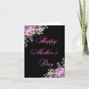 Happy Mothers Day Roze Bloemen Minimale Zwarte Kaa Kaart