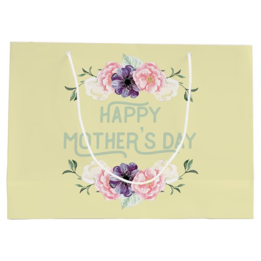 Happy Mothers Day - Roze & Cassis Bloemen Garlands Groot Cadeauzakje (Achterkant)