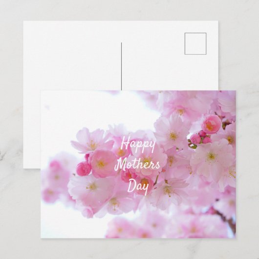 Happy Mothers Day Roze Cherry Tree Briefkaart (Voorkant / Achterkant)