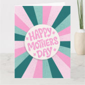 Happy Mothers Day Roze Groene Sunburst Kaart (Voorkant)