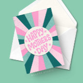 Happy Mothers Day Roze Groene Sunburst Kaart