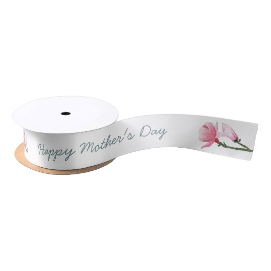 Happy Mothers Day - Roze Magnolia Flowers op White Satijnen Lint (Spoel)