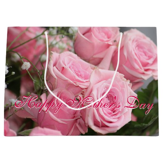 Happy Mothers Day Roze Rose Bloemen Gift-Bag Large Cadeautasje (Voorkant)