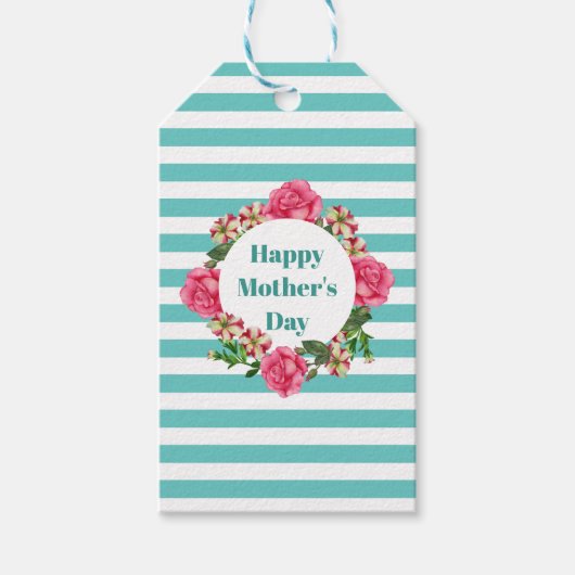 Happy Mothers Day Roze Rose Red White Petunia Cadeaulabel (Voorkant)