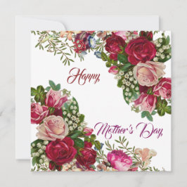 Happy Mothers Day Rustic Roos Floral Green Foliage Feestdagenkaart