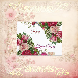 Happy Mothers Day Rustic Roos Floral Green Foliage Feestdagenkaart