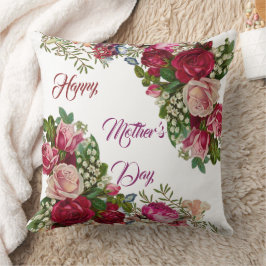 Happy Mothers Day Rustic Roos Floral Green Foliage Kussen