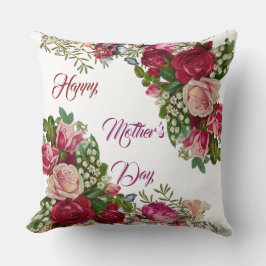 Happy Mothers Day Rustic Roos Floral Green Foliage Kussen