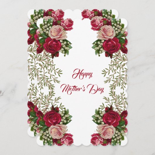Happy Mothers Day Rustic Rozen Floral Greenery Feestdagenkaart (Voorkant / Achterkant)