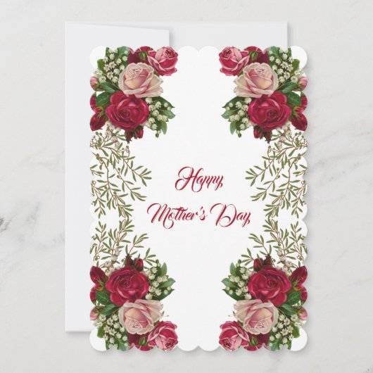 Happy Mothers Day Rustic Rozen Floral Greenery Feestdagenkaart (Voorkant)