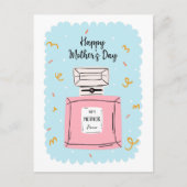 Happy Mothers Day Schattige roze parfum op blauw Briefkaart (Voorkant)