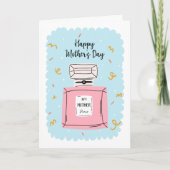 Happy Mothers Day Schattige roze parfum op blauw Kaart (Voorkant)