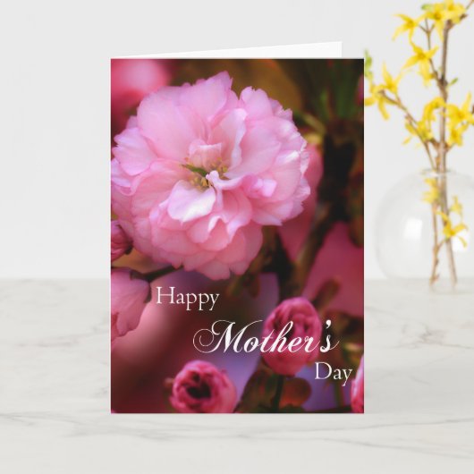 Happy Mothers Day Spring Pink Cherry Blossom Kaart (Gele Bloem)