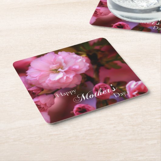 Happy Mothers Day Spring Pink Cherry Blossom Kartonnen Onderzetters (Schuin)