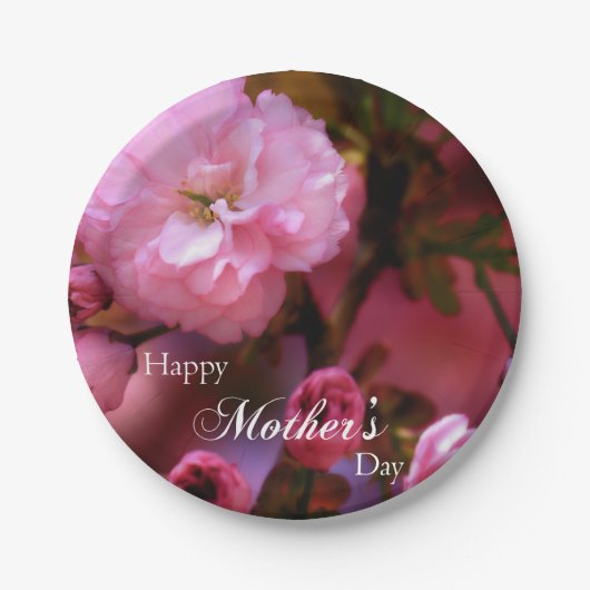 Happy Mothers Day Spring Pink Cherry Blossom Papieren Bordje (Voorkant)