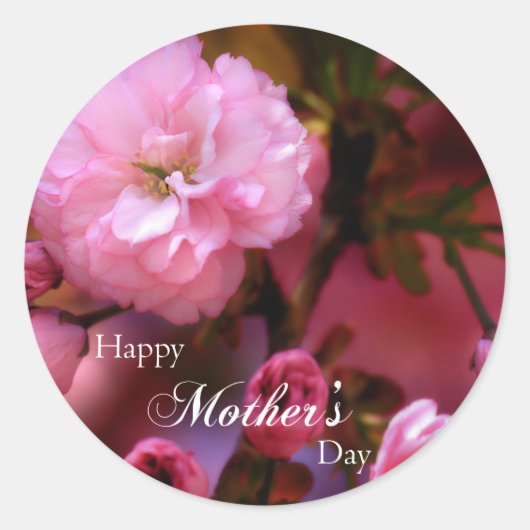 Happy Mothers Day Spring Pink Cherry Blossom Ronde Sticker (Voorkant)