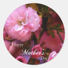 Happy Mothers Day Spring Pink Cherry Blossom Ronde Sticker