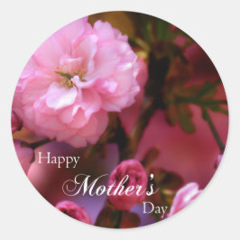 Happy Mothers Day Spring Pink Cherry Blossom Ronde Sticker