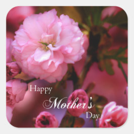 Happy Mothers Day Spring Pink Cherry Blossom Vierkante Sticker
