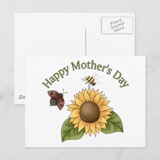 happy Mothers Day Sunflower, Butterfly, Bee Briefkaart (Voorkant / Achterkant)
