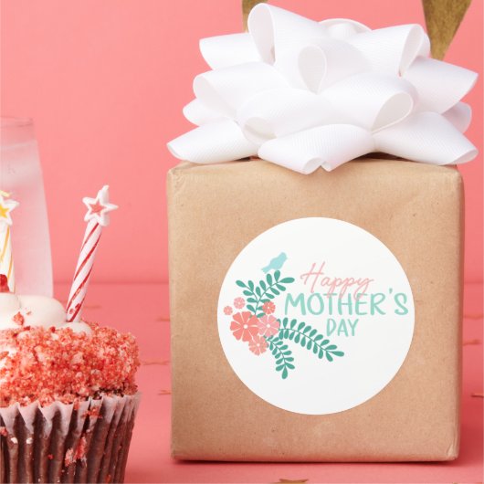 Happy Mother's day text in floral frame Ronde Sticker (Feest)