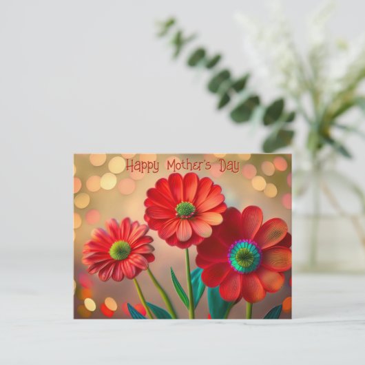 Happy Mother's Day Three Red Daisies Custom Text Briefkaart (Staand voorkant)