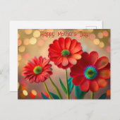 Happy Mother's Day Three Red Daisies Custom Text Briefkaart (Voorkant / Achterkant)