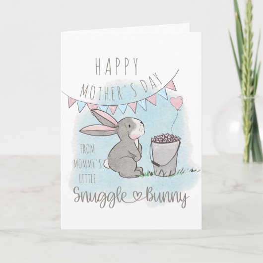 Happy Mothers Day uit Little Snuggle Bunny Blue Feestdagen Kaart (Voorkant)