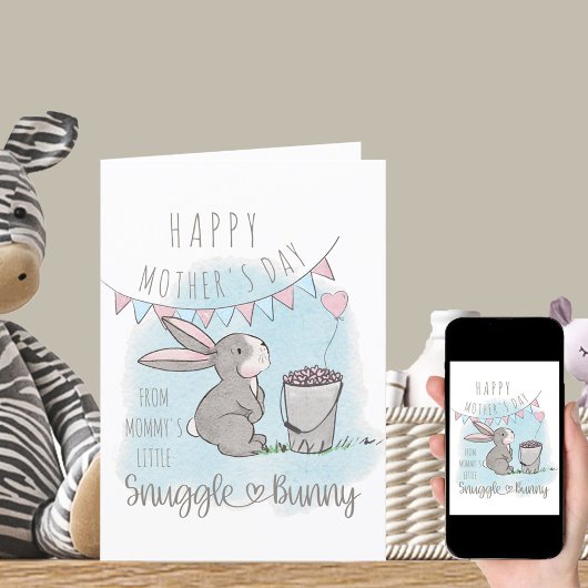 Happy Mothers Day uit Little Snuggle Bunny Blue Feestdagen Kaart