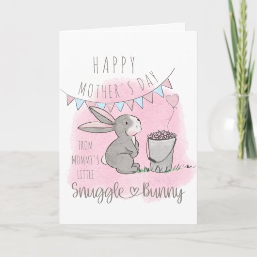 Happy Mothers Day uit Little Snuggle Bunny Pink Feestdagen Kaart (Voorkant)