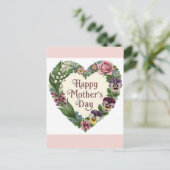 Happy Mothers Day Victoriaans Bloemen Hart Krans Briefkaart (Staand voorkant)