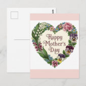 Happy Mothers Day Victoriaans Bloemen Hart Krans Briefkaart (Voorkant / Achterkant)